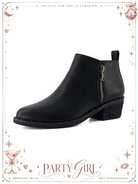 Women's Ankle Bootie Faux Leather Memory Foam Side Zipper Low Heel